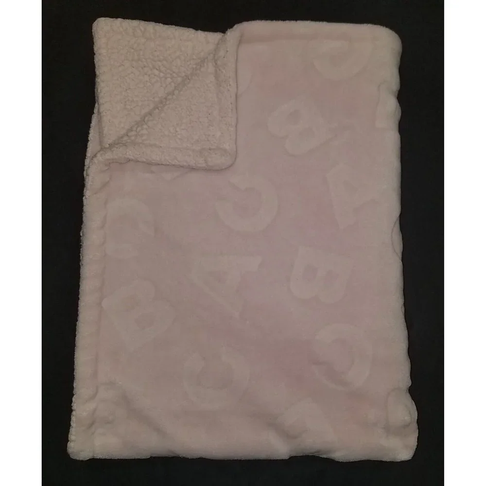 Pink Embossed Letters Alphabet Fleece Baby Blanket Lovey Little Beginnings ABC